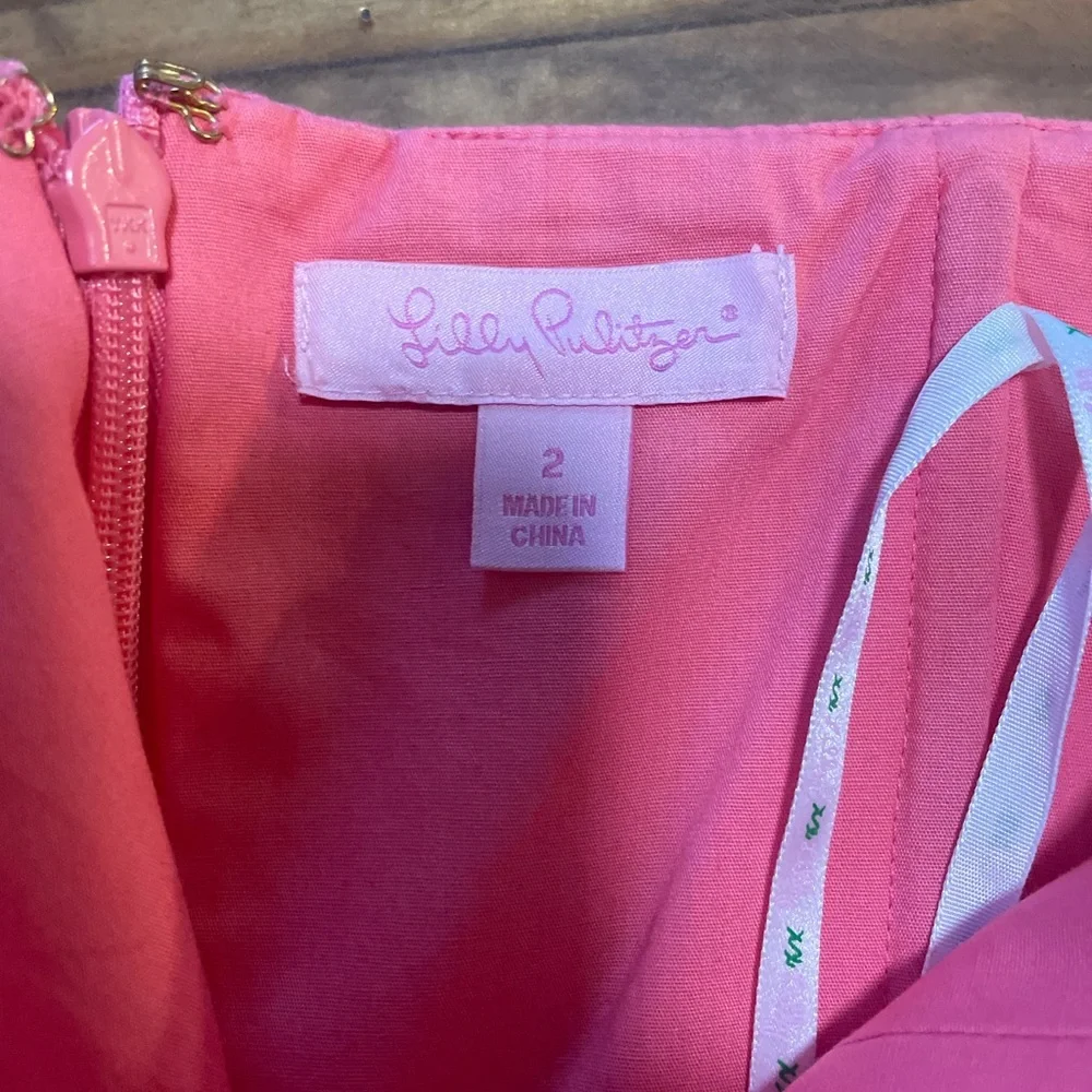 Lilly Pulitzer Pink Embroidered Seashell Strapless Dress, Size 2 Summer Flirty - Picture 4 of 9